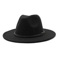 Classic black wide brim fedora hat with gold studded leather band for women - M (56-58cm) / Black