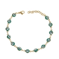 Detalle de pulsera ajustable de acero inoxidable dorado con cuentas verdes de ojo turco y cierre - Verde (B4201--E)