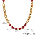 Vintage red agate garnet necklace with thick gold-plated titanium steel chain and beads - Necklace / Gold