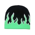 Hip-Hop-Strickmütze mit lebhaftem grünen Flammenmuster auf Schwarz für den Wintertrend - M / Grün