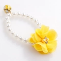 Elastic white pearl pet collar featuring a large yellow chiffon flower and golden charm - One Size / Pearl Yellow Flower