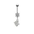 Macro shot of silver heart belly ring with round crystal and arrow pendant detail - Heart Arrow / Silver