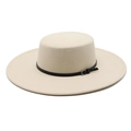 Classic cream wool felt boater hat with a flat brim and black belt buckle detail - M (56-58cm) / Beige