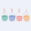 Set of four colorful makeup sponge containers with transparent lids and pink hanging loops - Single Hook Box