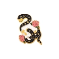 Spilla smaltata gotica serpente nero con teschio e rose rosa finitura dorata - Stile Serpente con Teschio (XZ5409)