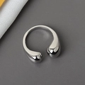 Minimalist silver fluid droplet open ring with a polished metallic mirror finish - Silver