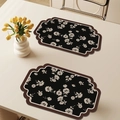 Waterproof leather placemat set featuring cream floral patterns on a black wavy edge base - Map Shape Badge / 4 Pieces / French Vintage Style-H