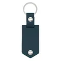 Dark teal leather keychain with silver metallic ring and rivet details on white background - Blank Style / Dark Blue