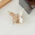 Acetate butterfly hair claw clip with beige marble texture and golden metal spring - Khaki Pattern
