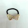 Golden irregular hammered metal butterfly hair tie with black high-elastic rope band - 1056-10 (Hammered Butterfly Bow)