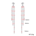 Pink resin bead tassel earrings in silver finish featuring three-strand drop chains - Steel - Peach Pink