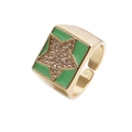Golden celestial star ring with green enamel and zircon stones on adjustable band - Green Star