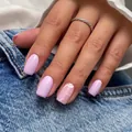 Lavender press-on nails with white wavy patterns and glossy finish, set of 24 pieces - Bz1553 Pink Silk Strip / Glue Type