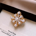 Broche dorado vintage francés con perlas blancas y brillantes cristales de circón - Forma de Estrella Retro / 12# Estrella de Perlas Retro Dorada