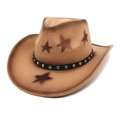 Classic Western cowboy hat in camel wool felt with star patterns and studded leather band - Camel / M (56-58cm)