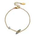 Gold stainless steel chain bracelet featuring a colorful surfboard charm and clear crystal - Surfboard Style (XN431-10)
