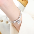 Silver steel cable bracelet with pavé heart charm and decorative polished beads - Pave Heart (Z250) / Steel (Z250)