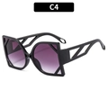 Occhiali da sole cat eye con montatura nera, lenti sfumate viola e aste geometriche cave - Montatura Nera Doppia Lente Grigia