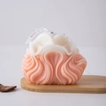 Artistic wave texture scented candle with coral pink gradient finish on a wooden tray - Wave Pattern 4 / Pink