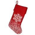Calza di Natale rossa lavorata a maglia con fiocchi di neve e bordo in peluche da appendere - Stile Fiocco di Neve / Rosso