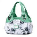 Borsa a mano alla moda con stampa floreale, manici verdi in PU e placca in metallo - Verde-Floreale Inchiostro