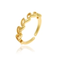 Detailed view of an adjustable gold-plated leaf-shaped open ring for women - Gold-Olive Leaves