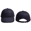 Distressed black baseball cap with American flag patch, front and back view details - Kids Size / Black