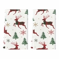 Christmas dish towel with reindeer and snowflake pattern on white background - Plaid Reindeer and Christmas Tree Style (MJBT66-41) / 2 Pieces/Pack (40*60cm) / White
