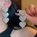 Luxurious tiered rhinestone heart drop earrings featuring sparkling silver tassel design - Style 89# S925 Silver Pin Silver Triple Heart Drops