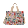 Borsa tote floreale in tela con doppie tasche frontali e tracolla color crema - Fiori Colorati