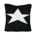 Quadratisches Kunstfellkissen in Schwarz-Weiß-Optik mit großem Sternmuster aus weichem Plüsch - M (56-60cm) / Schwarz