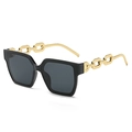 Oversized black square sunglasses with decorative gold chain metal temples for women - Black Frame Black Grey Lens
