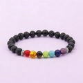 Adjustable 7 chakra lava stone braided bracelet with colorful natural stones and tiger eye - Black Lava Stone with 7 Chakra Elastic Bracelet - jw27