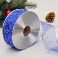 Nastro di Natale in organza blu con spirali glitterate argento e bordi in filo metallico - 6.3cm Blu Reale