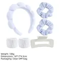 White 6-piece spa headband set with microfiber scrunchies, wristbands and large hair claw - White Rectangular (6-Piece Set)