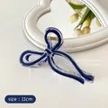 Blue and white 11cm bow hair claw clip in jelly texture for elegant hair styling - Navy Blue
