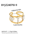 Adjustable hollow golden stainless steel double-layer ring with sparkling heart and T shape - Letter T Hollow Style (BYJZ240710-9)
