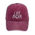 Casquette de baseball en coton délavé bordeaux avec broderie blanche CAT MOM et chat - Taille Unique(Réglable) / Bordeaux