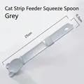 Gray pet treat squeezer spoon for cat strips with cartoon paw print hole design - 25x6.5cm / Bear Head Grey