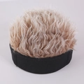 Hip hop beanie with light brown curly wig hair and black brim for costume fun - Adjustable / Black Brim Coffee Hair