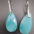 Macro detail of faceted light blue teardrop stone earrings with silver hooks - 13*25*6MM / Amazonite