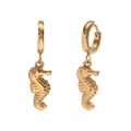 Minimalist 18K gold plated stainless steel hoop earrings with seahorse charm - Golden Seahorse
