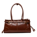 Bolso tote de cuero marrón minimalista con elegante hebilla dorada para mujer - Marrón