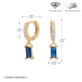 Detailed dimensions of gold S925 sterling silver hoop earrings with blue zircon stones - Gold Plated 925 Silver - Blue Zirconia