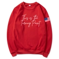 Unisex red cotton hoodie with This is the Turning Point print and flag patch - Red