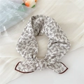 Beige cotton linen small square scarf with botanical leaf patterns and brown trim - Line Leaf Brown
