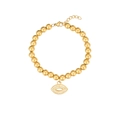 Detailed shot of golden beaded bracelet featuring a sparkling crystal eye pendant charm - Eye Style (B2377-GO)