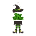 Decorazione di Halloween da appendere con cappello da strega verde e gambe a righe - Verde