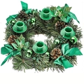 Christmas wreath candle holder with pine needles, cones, green ribbons and four metal bases - 30cm Green Wreath