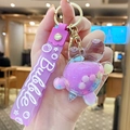 Purple bear liquid oil keychain with floating bubbles and silicone wristband - Turtle Color Bead - Purple